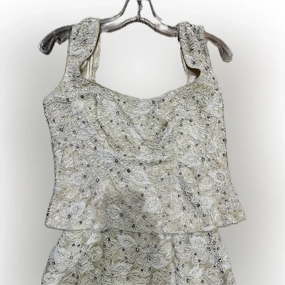 Vintage 1970s HEFTCO Beaded Wedding Gown, Matching Corset Vest Rhinestone Detail - Picture 4 of 17